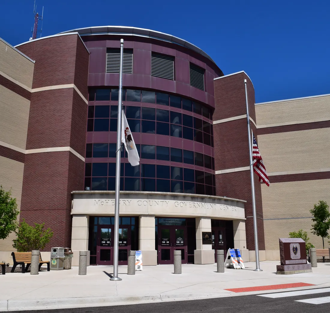 The main entrance of a county government center
